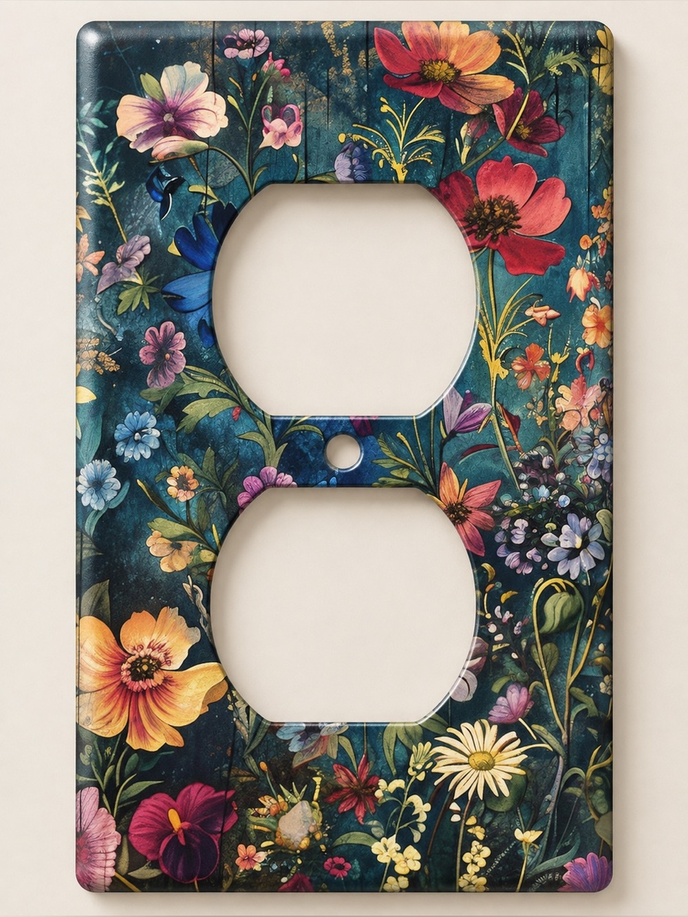 Handmade Colorful Wildflower Floral Duplex Outlet Cover Plate